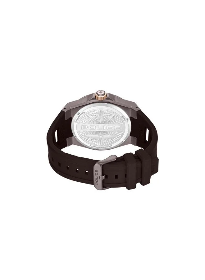 Police brown Men's Dominion Black Dial Silicone Strap Multifunction Watch for Men, 45mm for Men | Best Price UAE